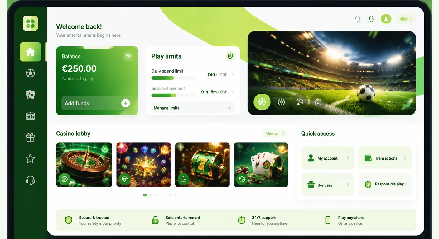 Unibet login dashboard met saldo, limieten en spelhistorie